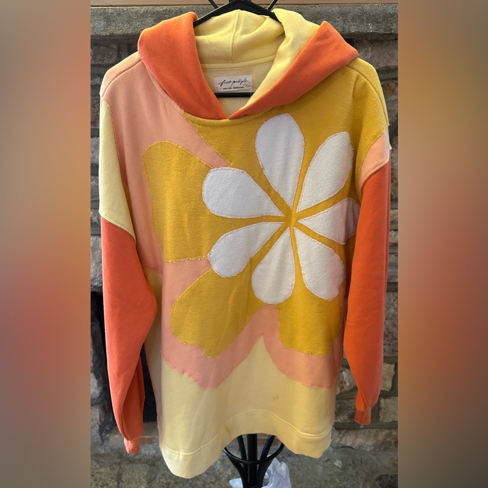 (NWT) Free People Patchwork Flower Hoodie XS Yellow Orange Boho